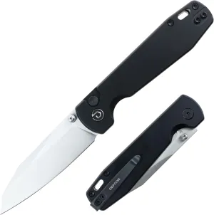 DEFCON Pocket Folding Knife- Button Lock with Thumbs Stud Opener for EDC, 3.15" 14C28N Blade, Aluminum Handle, Utility Knife for Men Women Gift -TD014 Tier1- (Black)