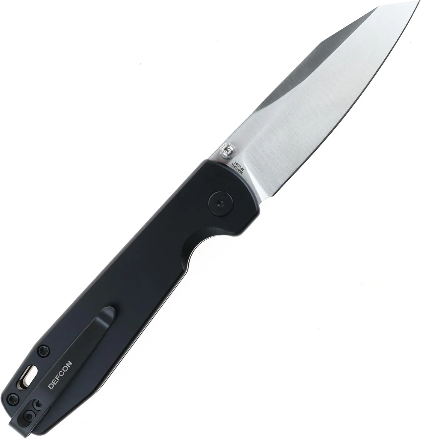 DEFCON Pocket Folding Knife- Button Lock with Thumbs Stud Opener for EDC, 3.15" 14C28N Blade, Aluminum Handle, Utility Knife for Men Women Gift -TD014 Tier1- (Black)