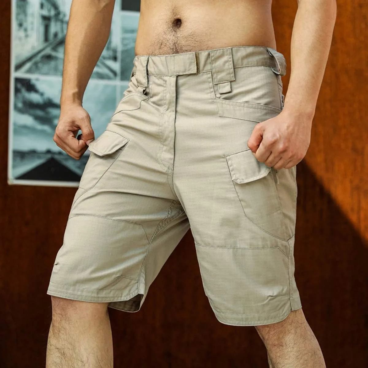 Depslee Waterproof Tactical Shorts for Men Hiking Fishing Breathable Quick Dry Cargo Shorts with Multi Pockets(NO Belt)