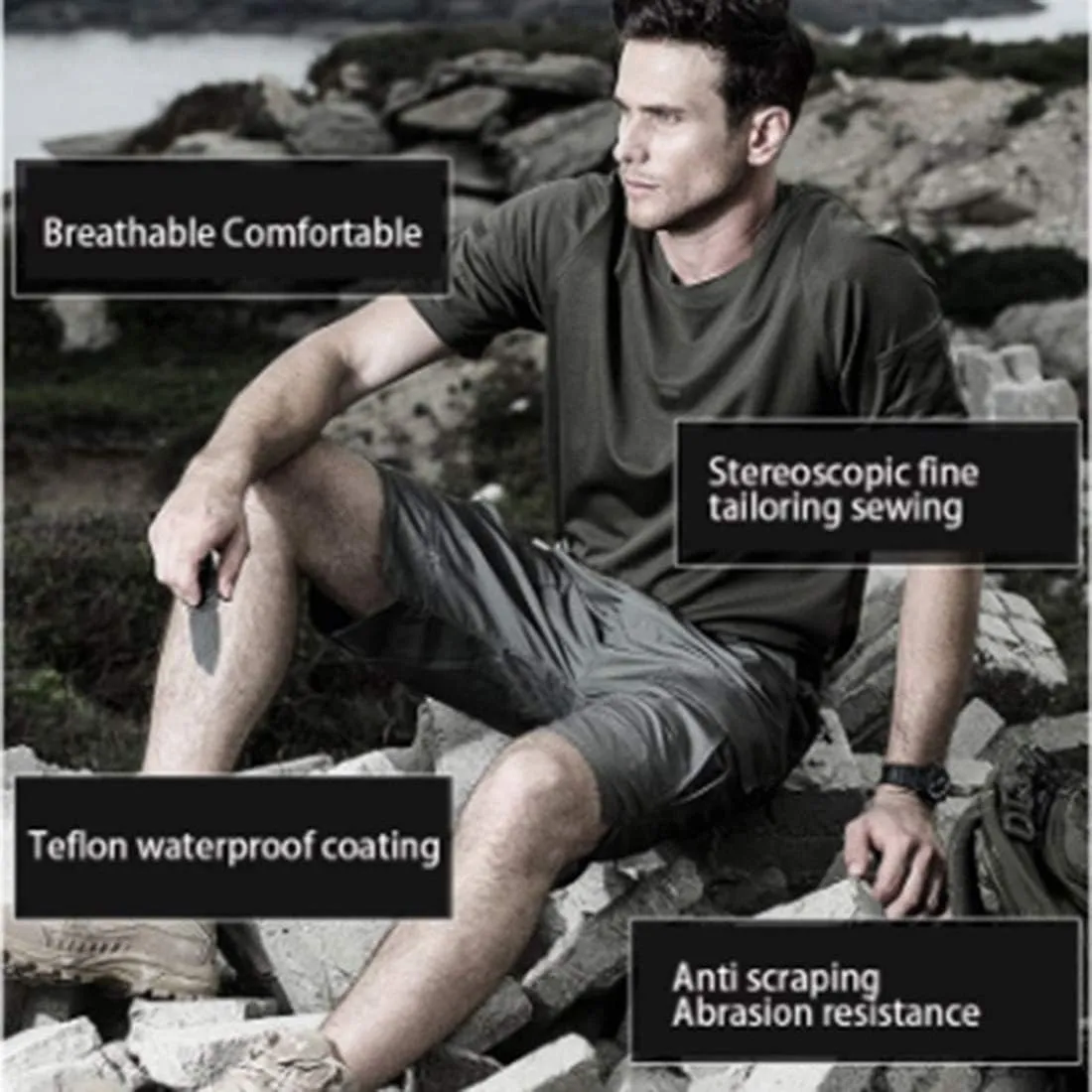 Depslee Waterproof Tactical Shorts for Men Hiking Fishing Breathable Quick Dry Cargo Shorts with Multi Pockets(NO Belt)