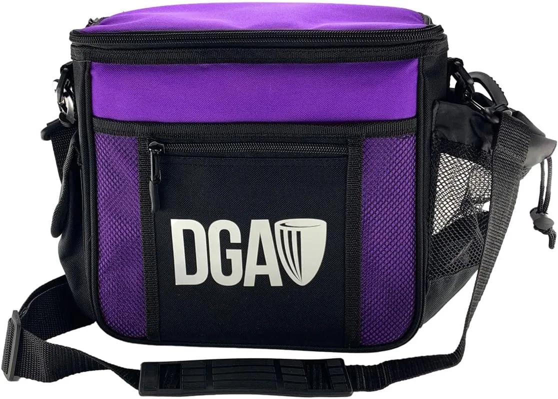 DGA Starter Disc Golf Bag (Purple) – Lightweight and Durable Bag Holds 8-10 Discs – Adjustable Shoulder Strap – Putter Pocket, Valuables Storage – Compact Intro Disc Golf Bag for Beginners