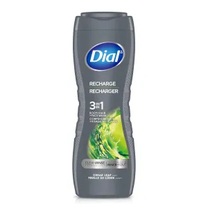 Dial Men 3in1 Body, Hair and Face Wash, Recharge, Cedar Leaf Scent, 16 fl oz, Pack of 4