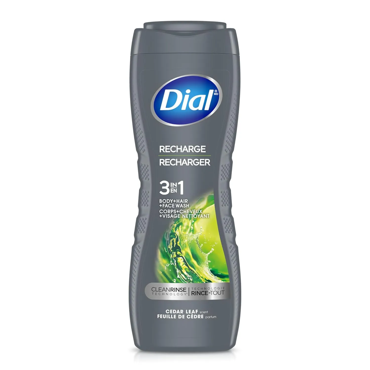 Dial Men 3in1 Body, Hair and Face Wash, Recharge, Cedar Leaf Scent, 16 fl oz, Pack of 4
