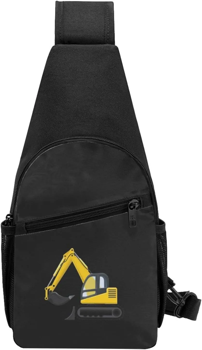 Digger Bulldozer Excavator Unisex Chest Bag Lightweight Crossbody Shoulder Bag Travel Pocket Black