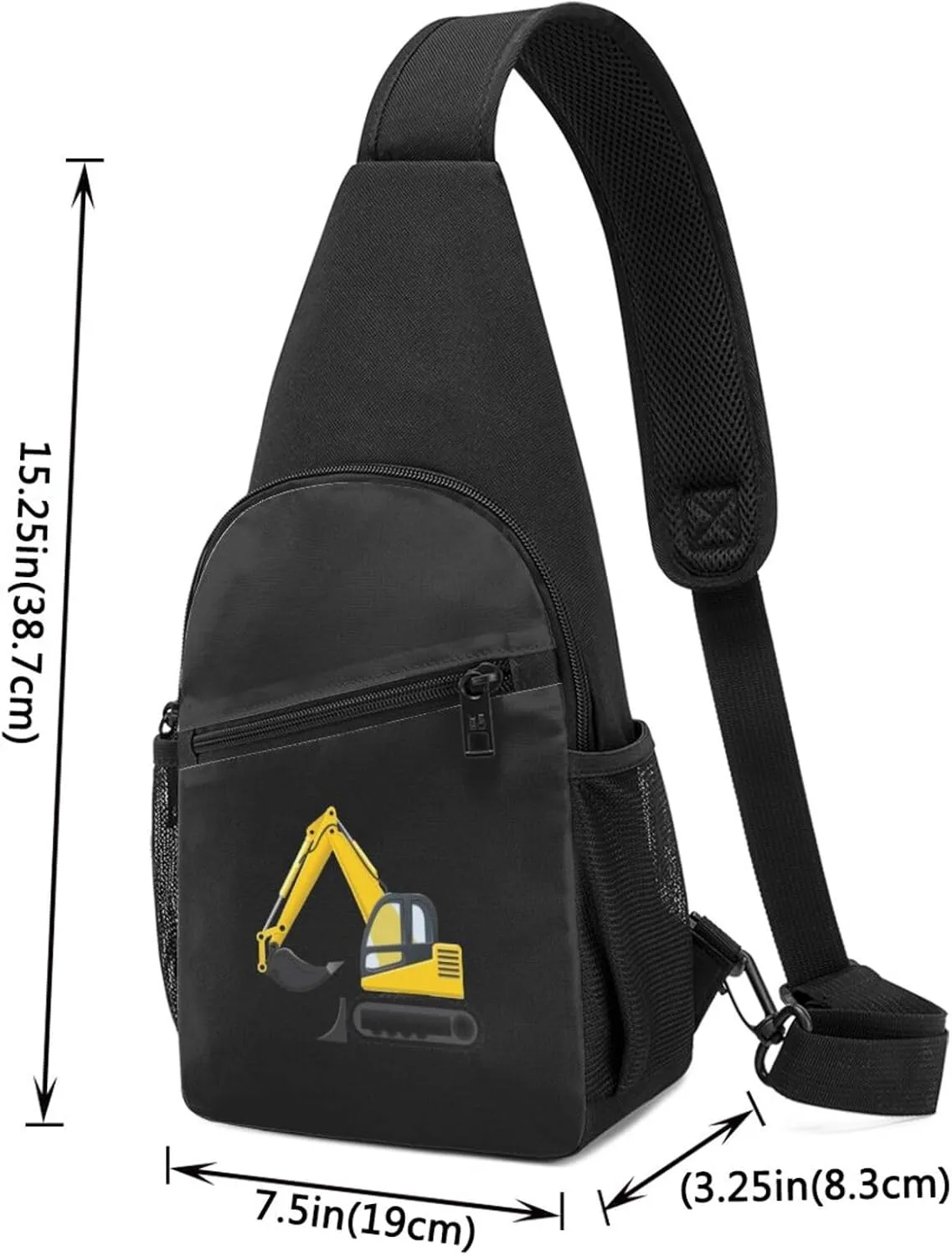 Digger Bulldozer Excavator Unisex Chest Bag Lightweight Crossbody Shoulder Bag Travel Pocket Black