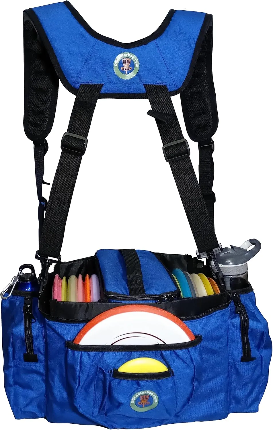 Disc Golf Bag with Removeable Cooler | 13 Disc Capacity with Insulated Cooler for a 6-Pack | 22 disc max | Adjustable Backpack Strap and Shoulder Strap Included (Blue) (DG23BLUE)