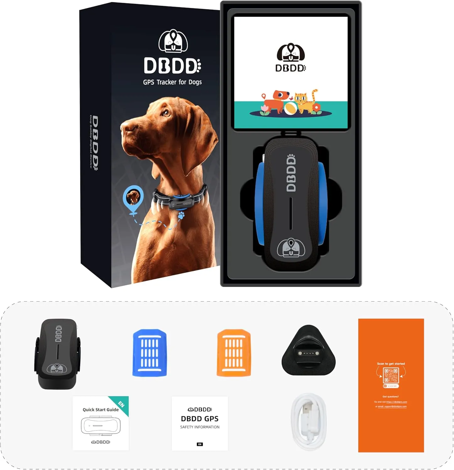 Dog GPS Tracker, Smart Waterproof Tracker with Real-Time Location, Escape Alerts, Activity Monitor, iOS & Android Compatible, for Dogs 40 lbs  (Black)