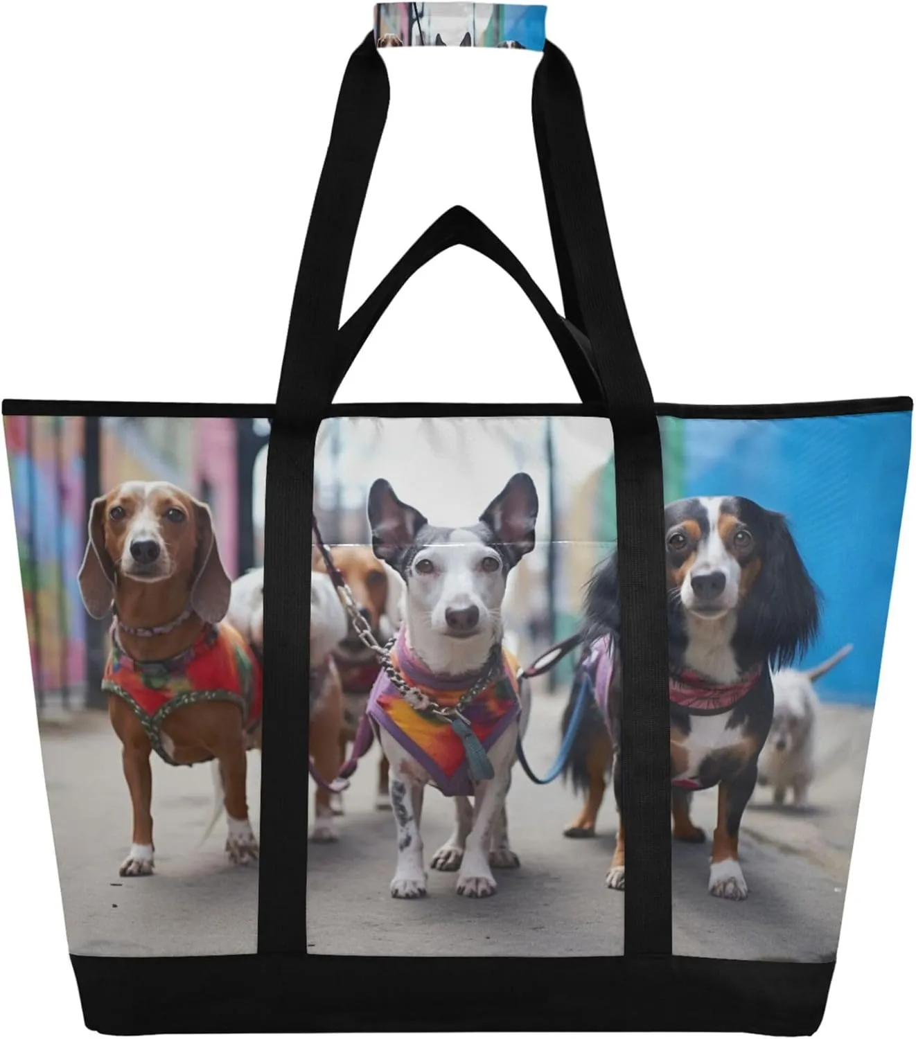 Dog Reusable Insulated Cooler Bag with Ice Pack Compartment - Large 47L Waterproof Thermal Grocery Tote for Picnic Beach Camping Lunch Storage