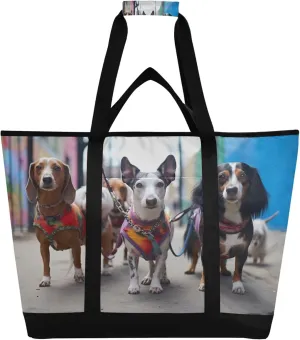 Dog Reusable Insulated Cooler Bag with Ice Pack Compartment - Large 47L Waterproof Thermal Grocery Tote for Picnic Beach Camping Lunch Storage