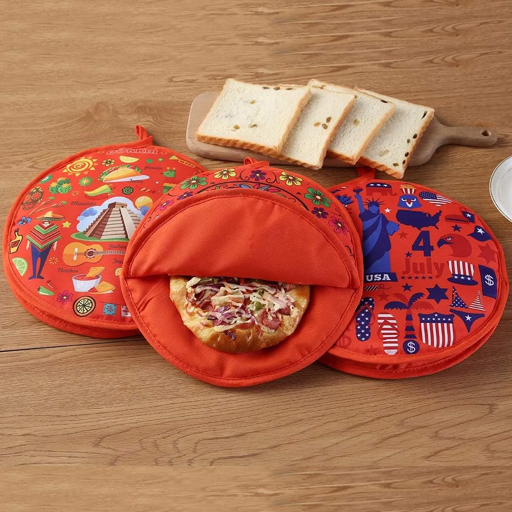 DOKKIA Tortilla Warmer Taco 12 Inch Insulated Cloth Pouch - Microwavable Use Fabric Bag Servers Holder to Keep Flour Burrito Warm (12 Inch, Fiesta Cock Rooster Chili Star Rose)