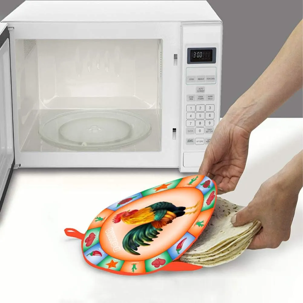 DOKKIA Tortilla Warmer Taco 12 Inch Insulated Cloth Pouch - Microwavable Use Fabric Bag Servers Holder to Keep Flour Burrito Warm (12 Inch, Fiesta Cock Rooster Chili Star Rose)
