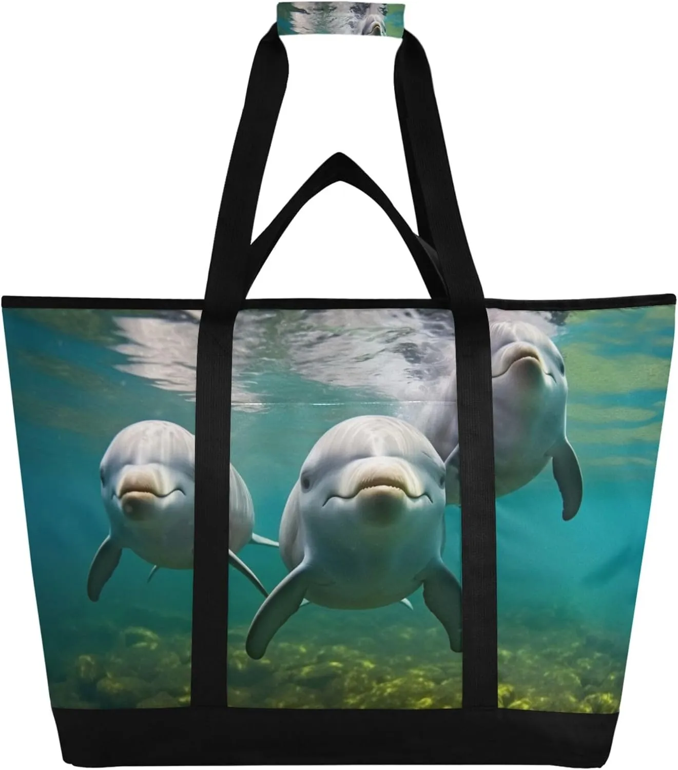 Dolphin Reusable Insulated Cooler Bag with Ice Pack Compartment - Large 47L Waterproof Thermal Grocery Tote for Picnic Beach Camping Lunch Storage