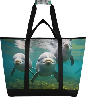 Dolphin Reusable Insulated Cooler Bag with Ice Pack Compartment - Large 47L Waterproof Thermal Grocery Tote for Picnic Beach Camping Lunch Storage