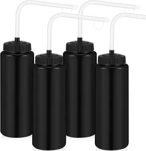 Domensi 4 Pack 1 Liter Sports Water Bottle W/long Straw Hockey Lacrosse Water Bottle with Straw Bpa Free Squeeze Plastic Use Sport Helmet in Football Baseball Gym(Black,Classic)