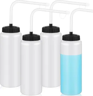 Domensi 4 Pack 1 Liter Sports Water Bottle W/long Straw Hockey Lacrosse Water Bottle with Straw Bpa Free Squeeze Plastic Use Sport Helmet in Football Baseball Gym(Translucent,Classic)