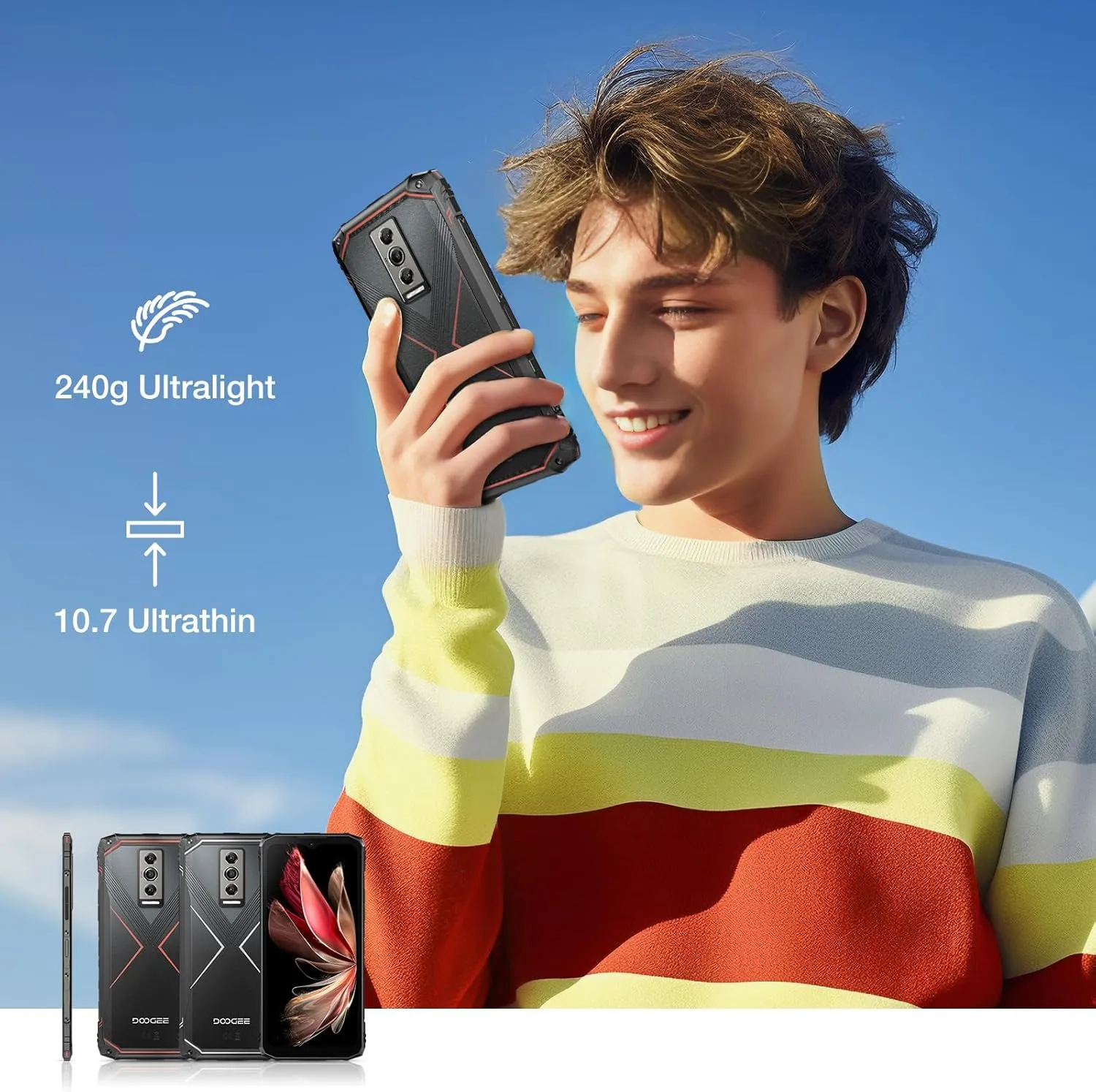 DOOGEE Blade 10 Pro Android 15 Rugged Phone,10.7mm Ultra-Thin,30GB 256GB Rugged Smartphone,Octa Core 6.56" HD 90Hz,50MP 8MP,IP68/IP69K Waterproof Phone,Widevine L1,NFC/Face Unlock