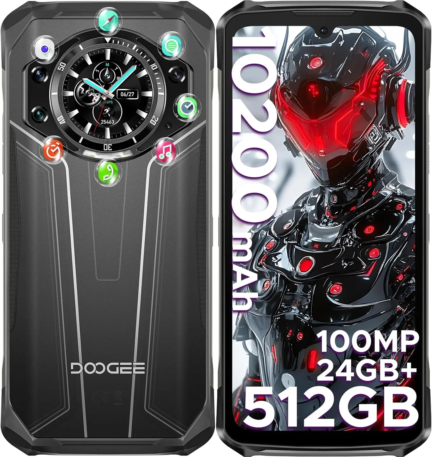 DOOGEE S119 (2025) Rugged Phone Unlocked,24GB 512GB/TF 2TB Android 14 Rugged Smartphone with 1.32" Rear Screen,10200mAh Battery/33W,6.72" FHD ,100MP 20MP Night Vision,NFC/Dual Unlock/3 Card Slot/OTG