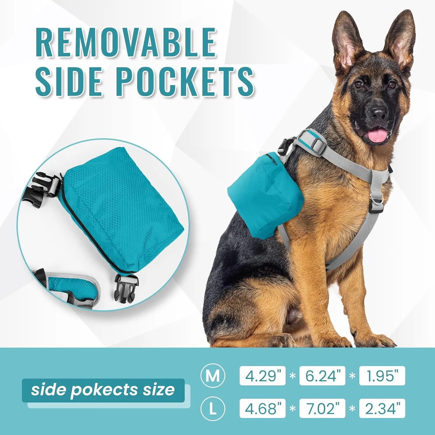 DORA BRIDAL Dog Backpack for Medium & Large Dogs, Dog Backpack Harness, Dogs Hiking Backpack with Side Pockets, Outdoors Pet Saddle for German Shepherd, Labrador (Blue, Large)