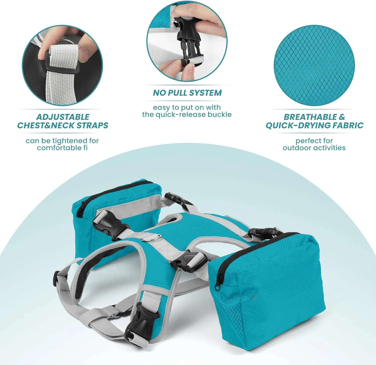 DORA BRIDAL Dog Backpack for Medium & Large Dogs, Dog Backpack Harness, Dogs Hiking Backpack with Side Pockets, Outdoors Pet Saddle for German Shepherd, Labrador (Blue, Large)