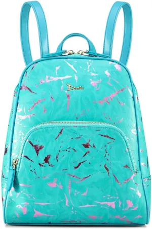 DOSHI - Turquoise Rockstar Slim Backpack 1.5 - Durable Microfiber Vegan Leather Backpack for Women - Women's Vegan Backpack with Stainless Steel Logo - Luxury Backpack with Zip and Slip Pocket