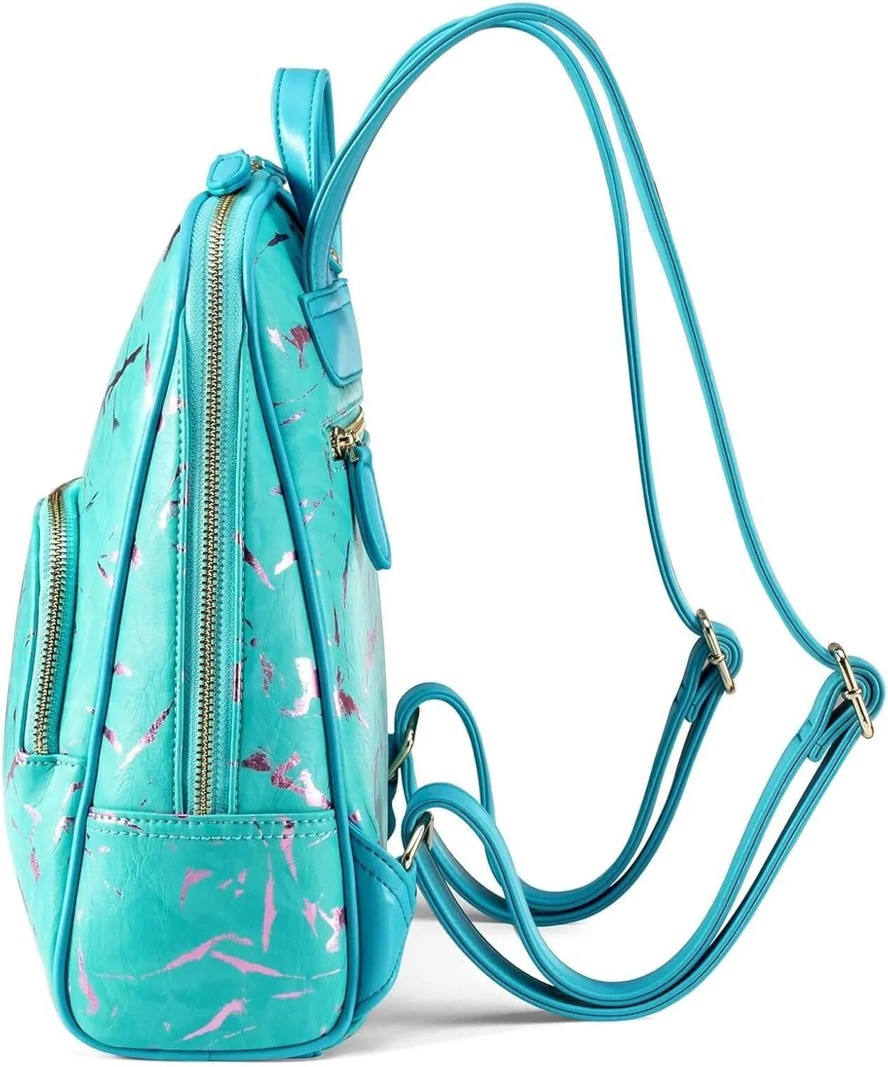 DOSHI - Turquoise Rockstar Slim Backpack 1.5 - Durable Microfiber Vegan Leather Backpack for Women - Women's Vegan Backpack with Stainless Steel Logo - Luxury Backpack with Zip and Slip Pocket