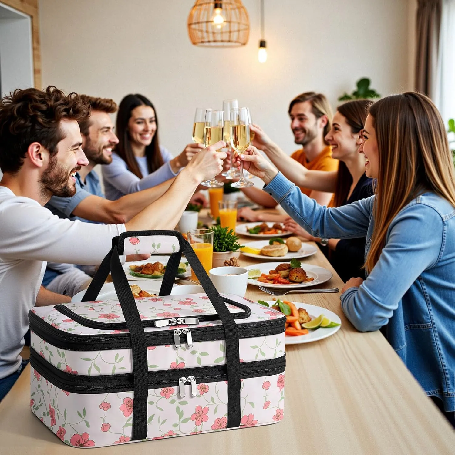 Double Insulated Casserole Carrier - Portable Casserole Carrier for Hot or Cold Food Lunch Tote Warmer or Cooler Bag, for Parties Picnic, Fits 9" x 13" Baking Dish
