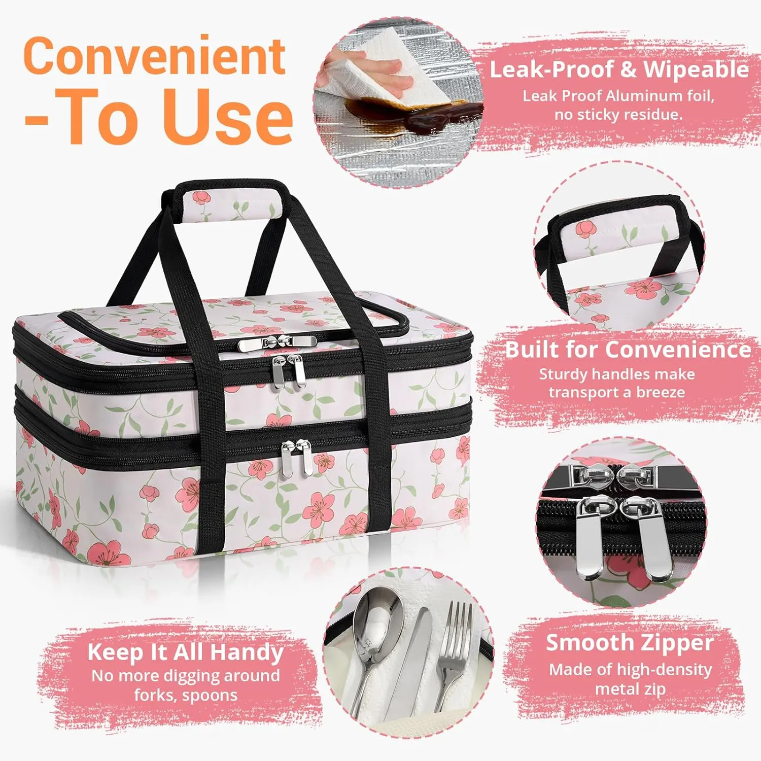 Double Insulated Casserole Carrier - Portable Casserole Carrier for Hot or Cold Food Lunch Tote Warmer or Cooler Bag, for Parties Picnic, Fits 9" x 13" Baking Dish