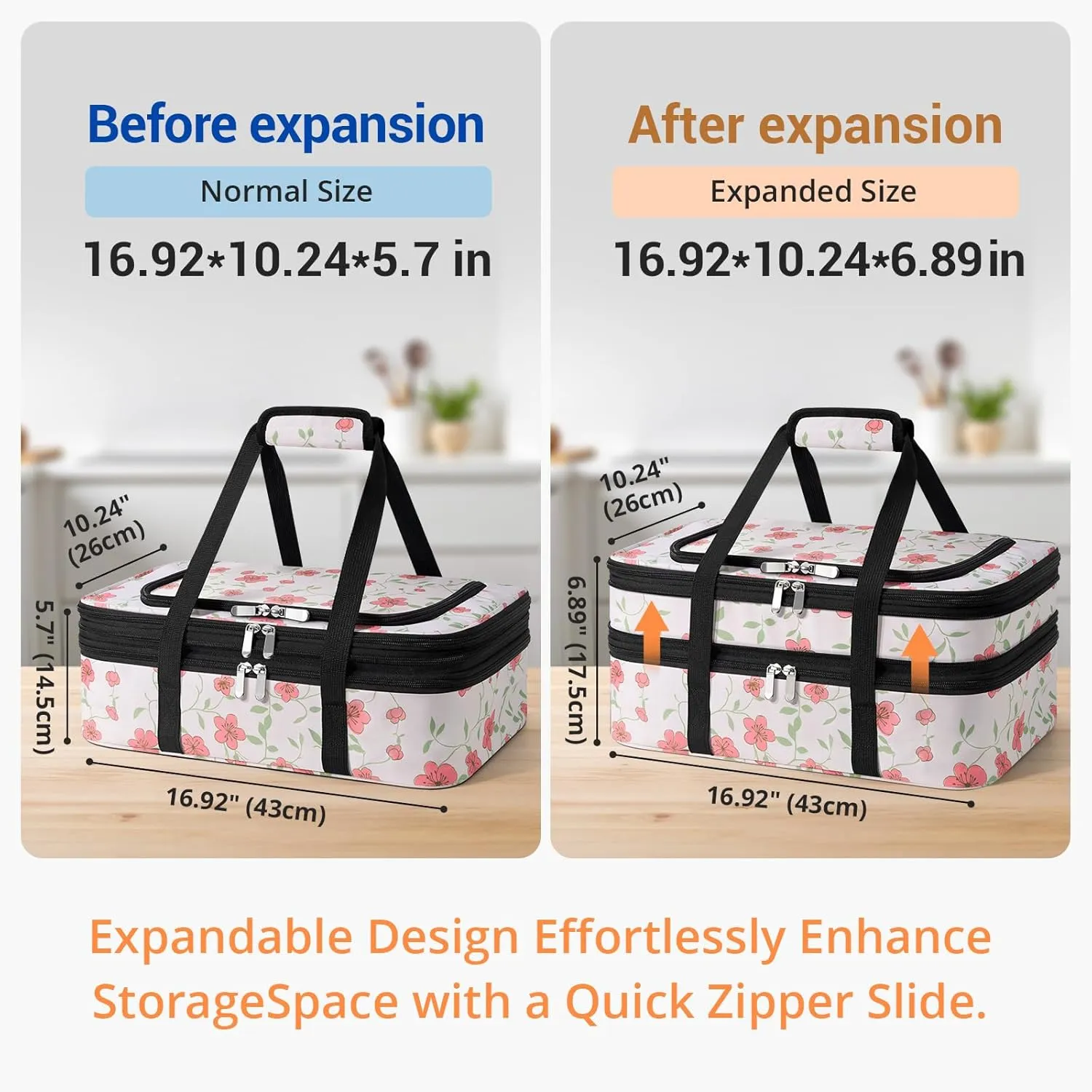 Double Insulated Casserole Carrier - Portable Casserole Carrier for Hot or Cold Food Lunch Tote Warmer or Cooler Bag, for Parties Picnic, Fits 9" x 13" Baking Dish