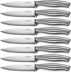 D.Perlla Steak Knives, Micro Serrated Steak Knife Set of 8, High Carbon Stainless Steel Steak Knives Set, Elegant Sharp Kitchen Steak Knife Set, Silver
