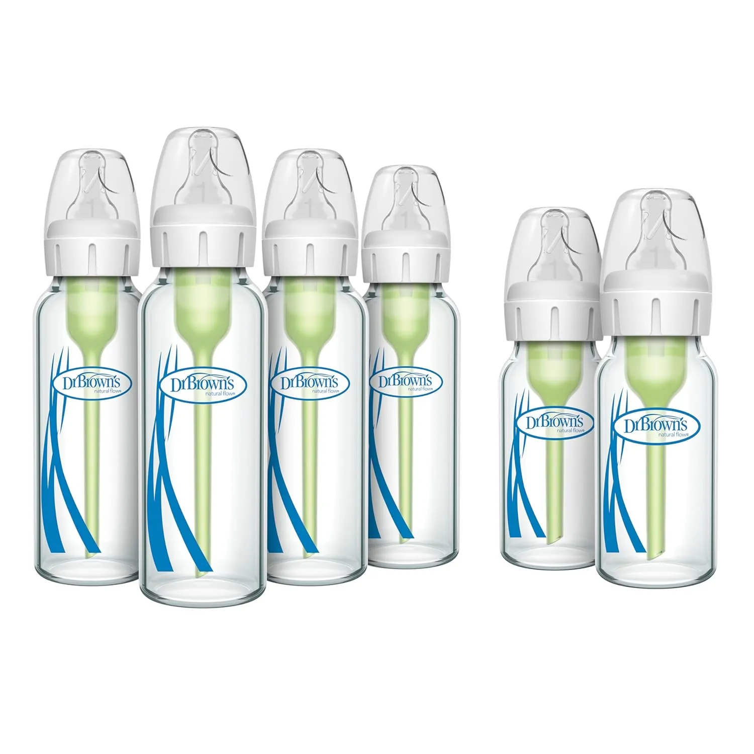 Dr. Brown’s Anti-Colic Narrow Glass Baby Bottles 8 oz 4-Pack & 4 oz 2-Pack with Level 1 Slow Flow Nipples Bundle, BPA Free, 0m , Clinically Proven to Reduce Colic and Aid Digestion