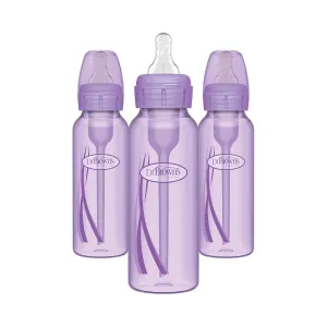 Dr. Brown’s Natural Flow® Anti-Colic Options ™ Narrow Baby Bottles 8 oz/250 mL, with Level 1 Slow Flow Nipple, 3 Pack, Purple, 0m 