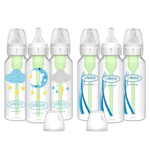 Dr. Brown’s Natural Flow® Anti-Colic Options ™ Narrow Baby Bottles 8 oz/250 mL, with Level 1 Slow Flow Nipple, 6 Pack, 0m  Moon/Clouds Gift Set