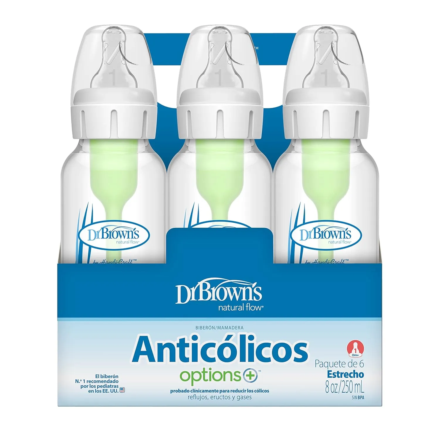Dr. Brown’s Natural Flow® Anti-Colic Options ™ Narrow Baby Bottles 8 oz/250 mL, with Level 1 Slow Flow Nipple, 6 Pack, 0m  Moon/Clouds Gift Set