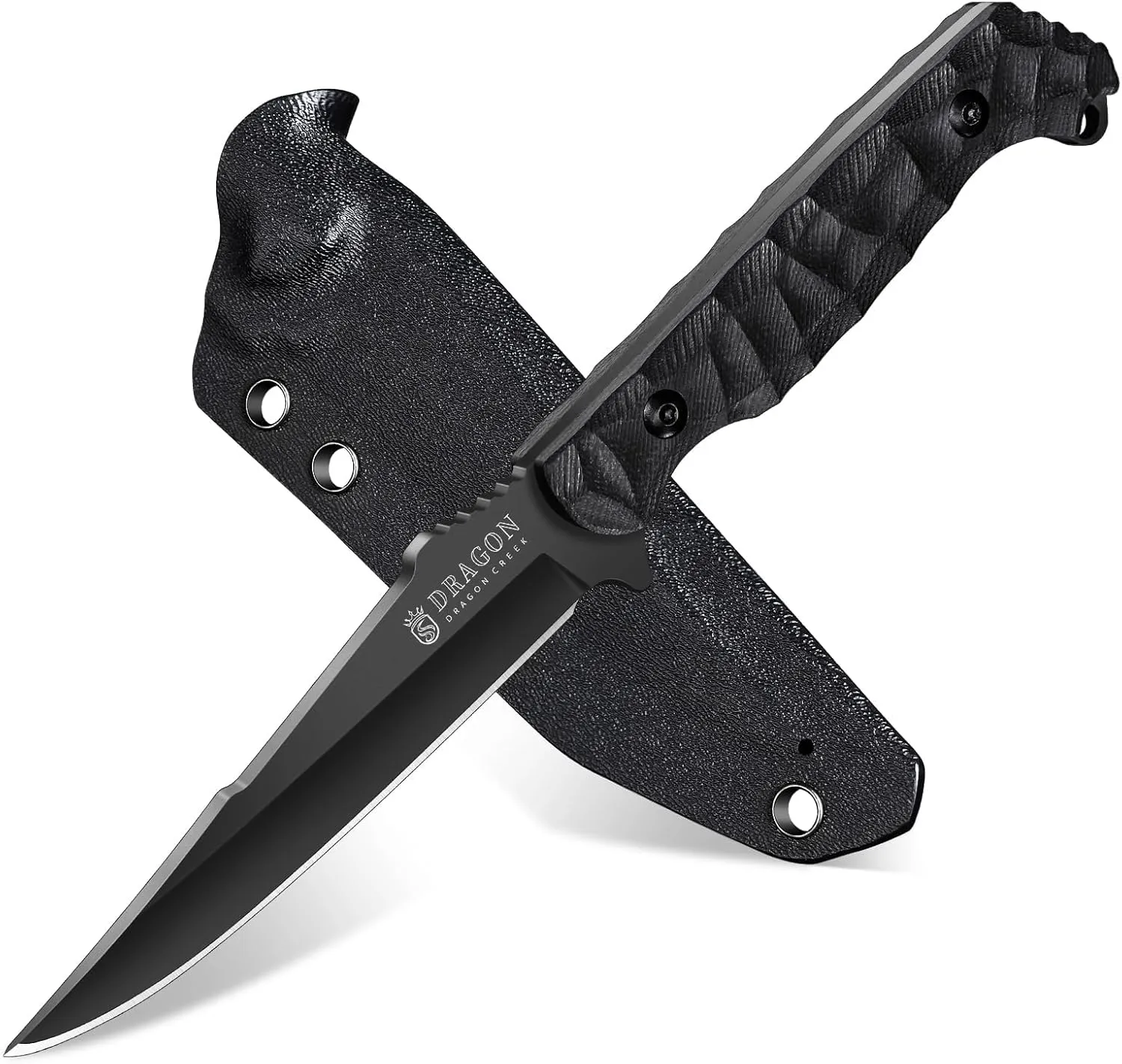 Dragon Creek Fixed Blade Knife - Outdoor Tactical Survival Knife With Sheath G10 Full Tang Handle for Camping Hiking Gift Men Black