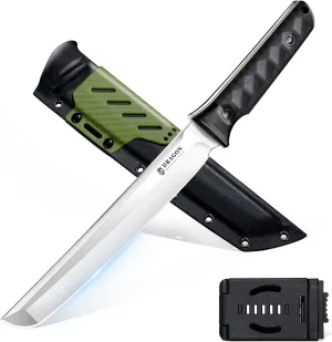 Dragon Creek Tactical Knife Kydex - Outdoor Fixed Blade Survival Knife with Sheath D2 Steel Blade G10 Full Tang Handle for Camping Hiking Gift Men Green