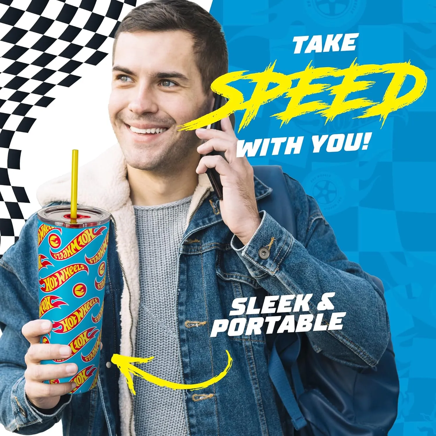 Dragon Glassware x Hot Wheels Insulated Tumbler with Lid and Straw - 24 oz Tumbler Cup with 2 Straws - Stainless Steel Tumbler with Straw for Water, Iced Tea - Travel Coffee Tumbler - Race Team