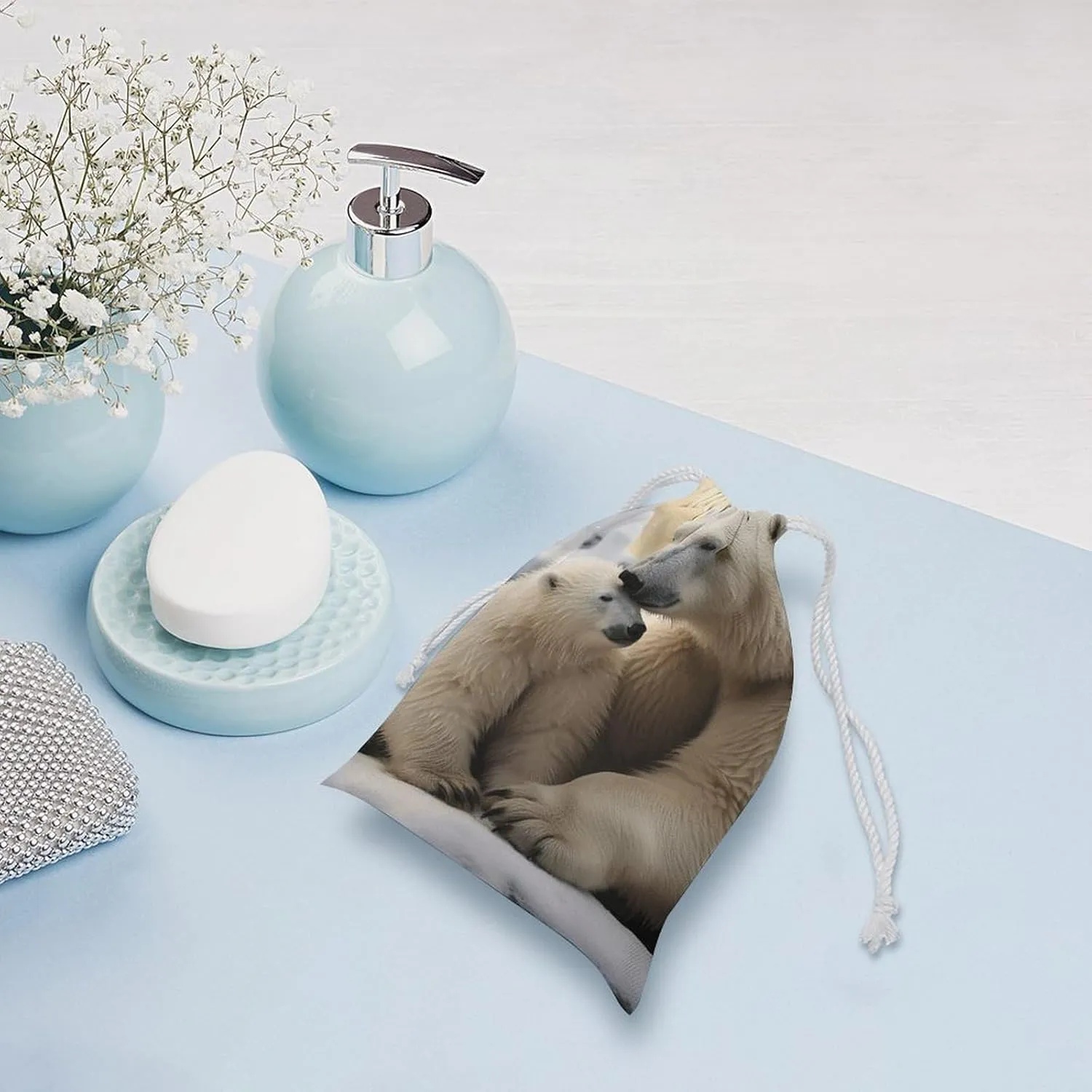 Drawstring Storage Bag Polar Bear Love Gym String Bag Durable Washable for Men Women