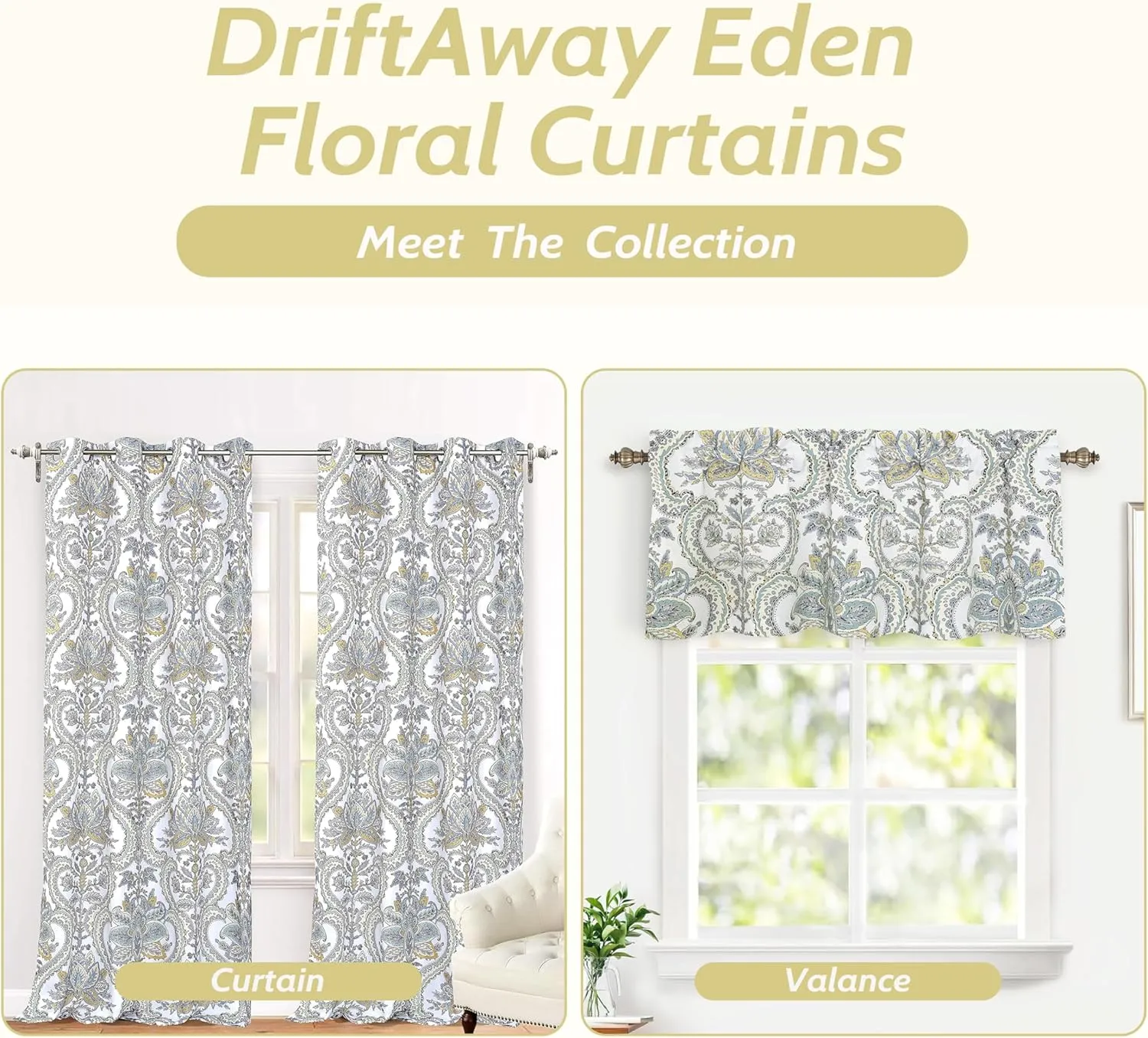 DriftAway Eden Floral Botanical Leaves Lined Thermal Insulated Window Curtain Valance Rod Pocket 52 Inch by 18 Inch Plus 2 Inch Header Multi Color 1 Pack