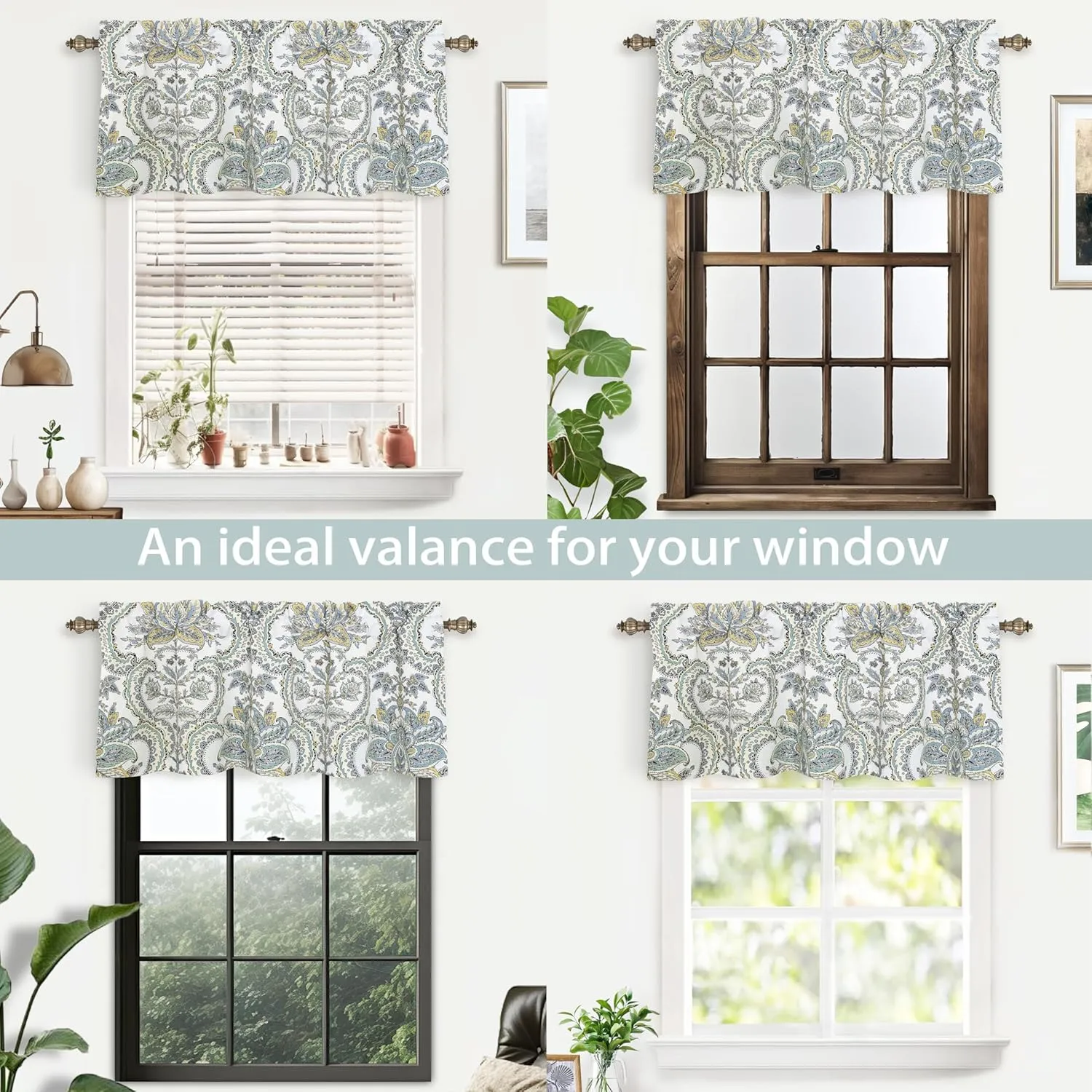 DriftAway Eden Floral Botanical Leaves Lined Thermal Insulated Window Curtain Valance Rod Pocket 52 Inch by 18 Inch Plus 2 Inch Header Multi Color 1 Pack