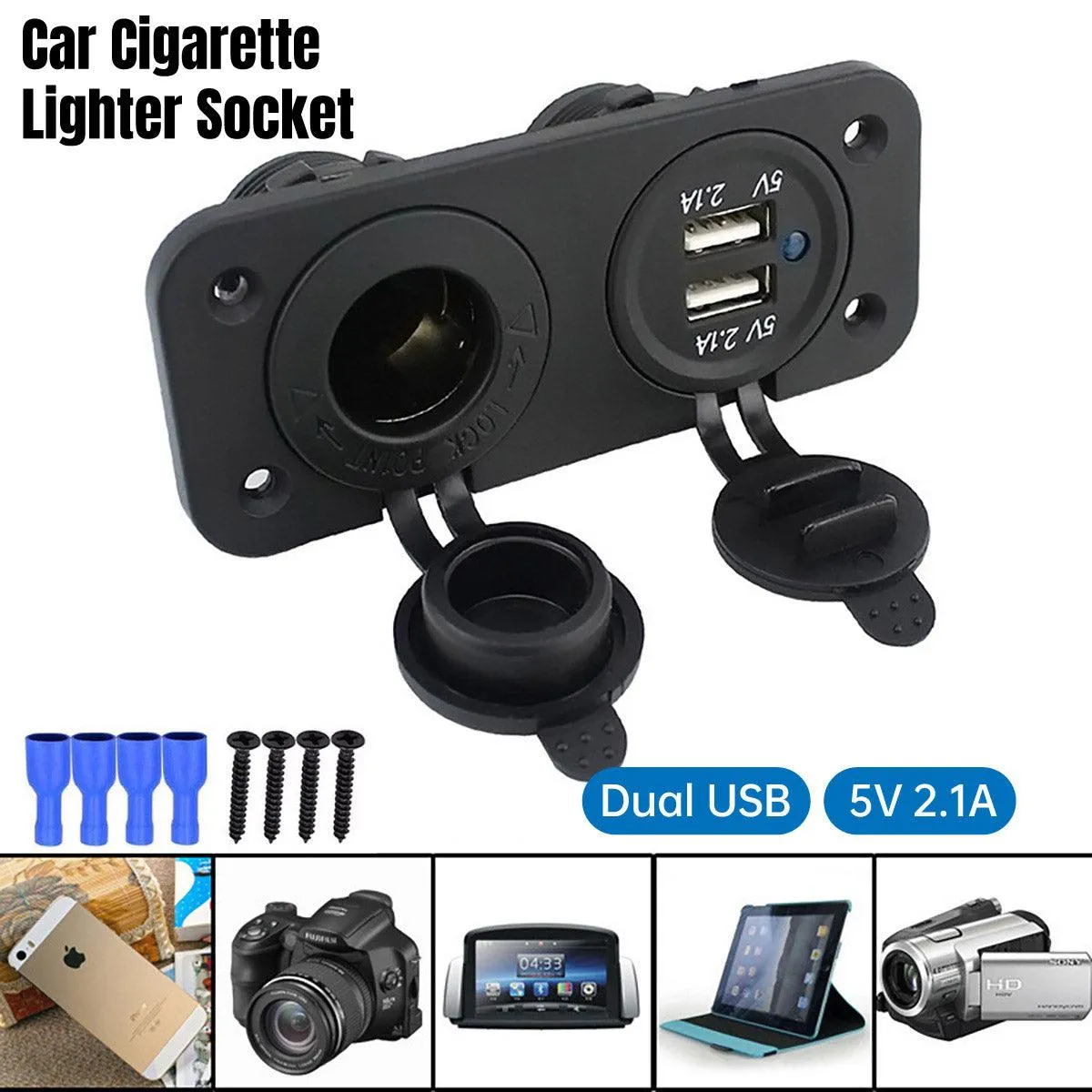 Dual Car USB Charger Adapter Double Cigarette Lighter Socket Vehicle Power