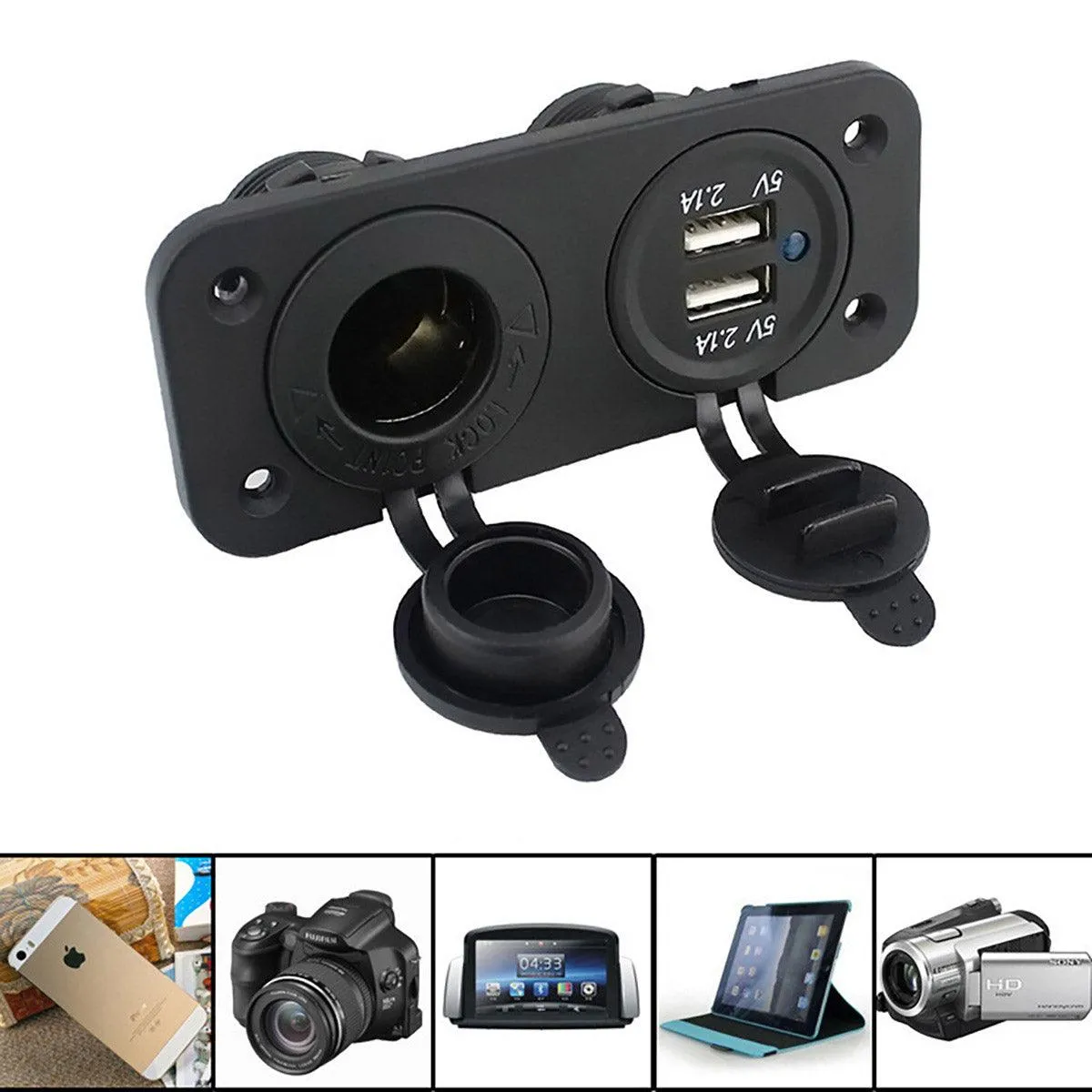 Dual Car USB Charger Adapter Double Cigarette Lighter Socket Vehicle Power