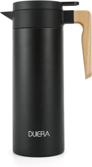 DUIERA 51 oz Coffee Carafe Double Walled Thermal Carafe Stainless Steel, 1.5 L Beverage Dispenser Keeping Hot/Cold - Black