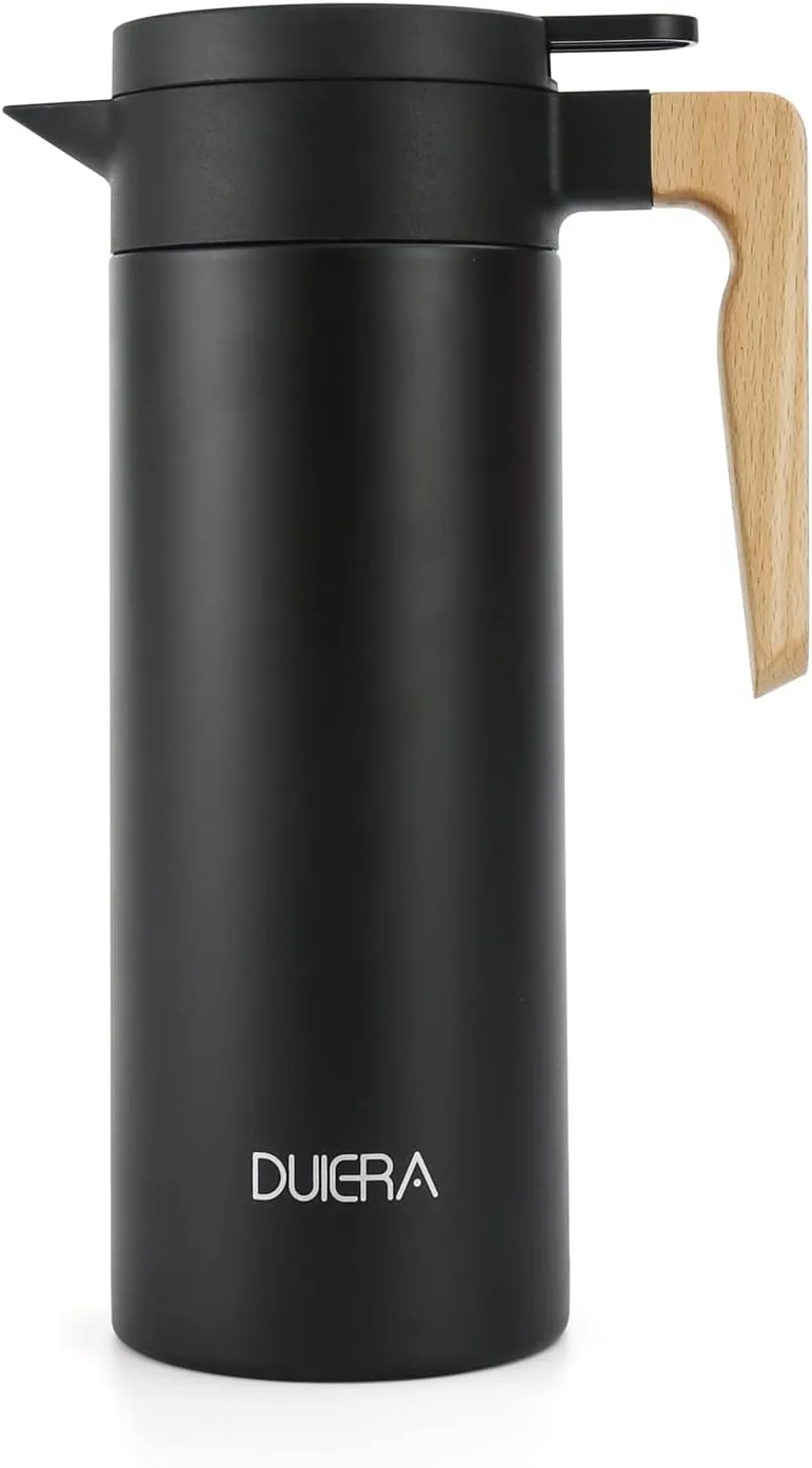 DUIERA 51 oz Coffee Carafe Double Walled Thermal Carafe Stainless Steel, 1.5 L Beverage Dispenser Keeping Hot/Cold - Black