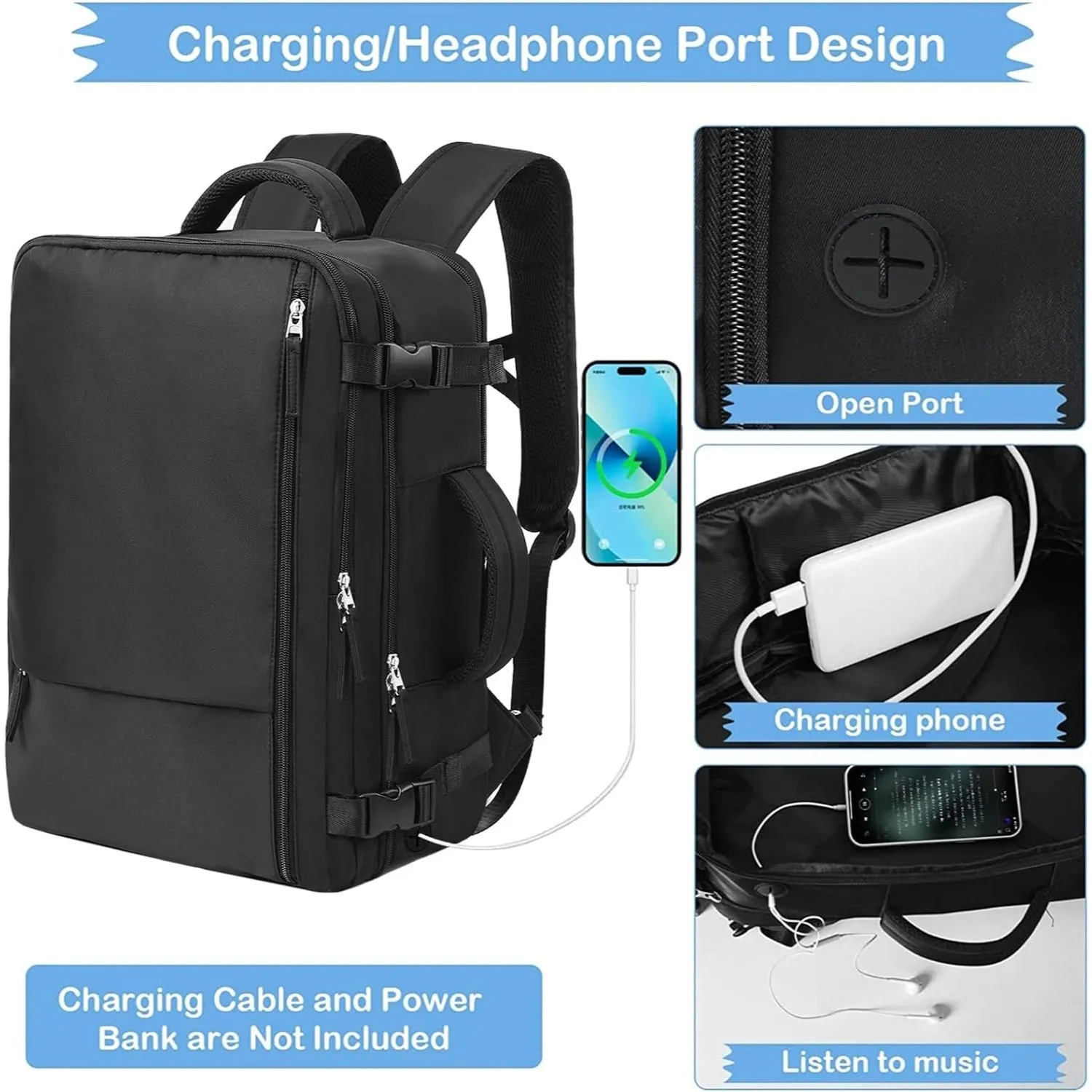 Durable Black Nylon Backpack With Multiple Pockets & Adjustable Straps