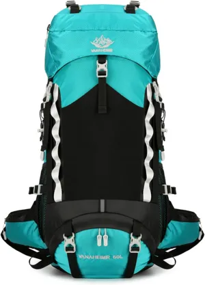 Durable Outdoor Hiking Camping Backpack 60L Capacity Mountaineering Sports Rucksack for Women and Men, Green, app. 34x25x72cm /13.38x9.84x28.34in