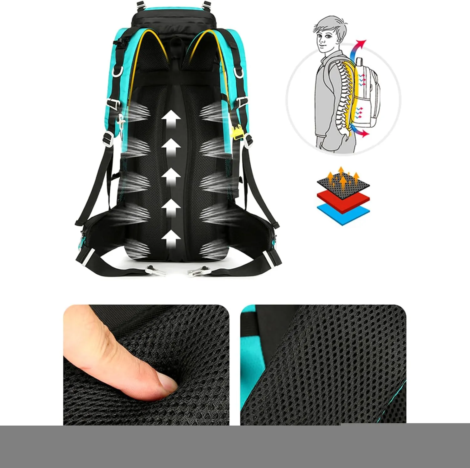 Durable Outdoor Hiking Camping Backpack 60L Capacity Mountaineering Sports Rucksack for Women and Men, Green, app. 34x25x72cm /13.38x9.84x28.34in