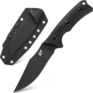 Eafengrow EF124 Fixed Blade Knife 14c28n Steel Blade Coated Black Titanium, G10 Handle Fixed Knife for Outdoor Camping Hunting Survival EDC Tool Knives with Kydex Sheath(Black)