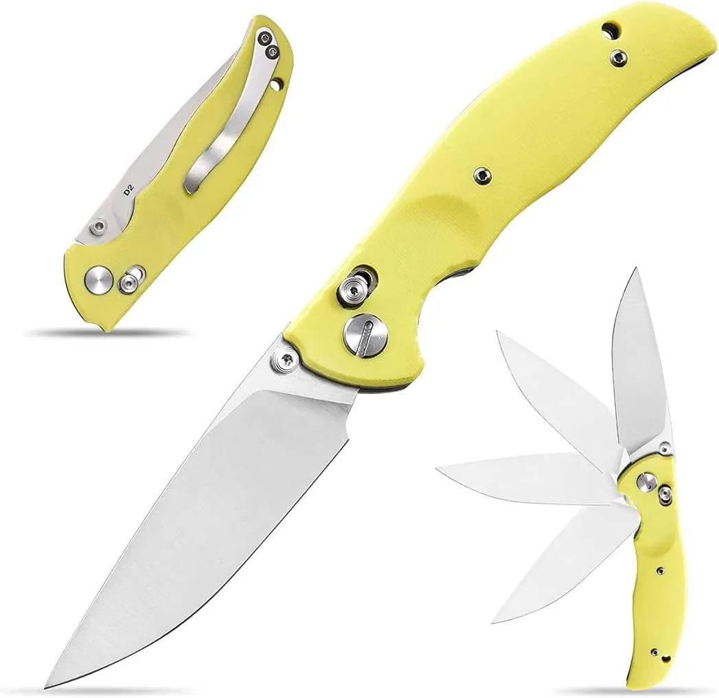 Eafengrow EF3 Outdoor Pocket Knife Folding Hunting Knife with D2 Blade G10 Handle Ball Bearing Tactical Survival Hunting EDC Knifes (light)