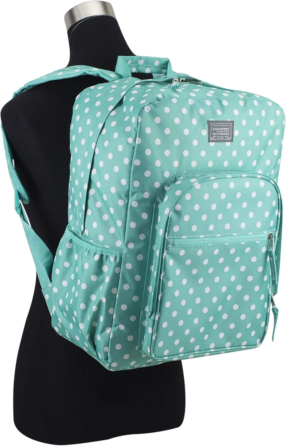 Eastsport Carry On Travel Weekender Backpack with Extra Large Main Compartment, Turquoise/Polka Dot Print