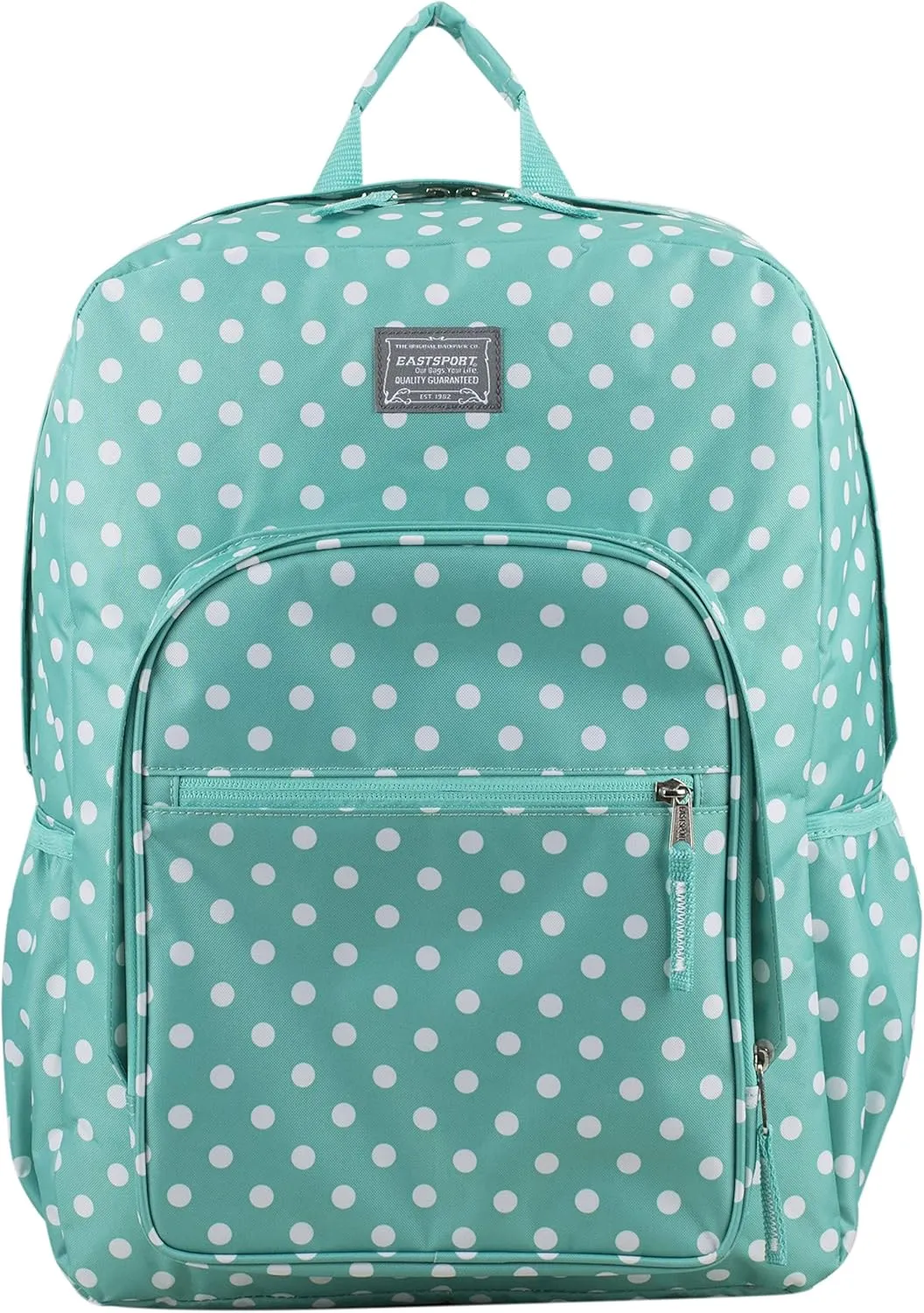 Eastsport Carry On Travel Weekender Backpack with Extra Large Main Compartment, Turquoise/Polka Dot Print